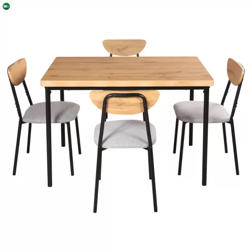 Étkezőgarnitúra 1+4, világos tölgy/szürke/fekete, MADIO