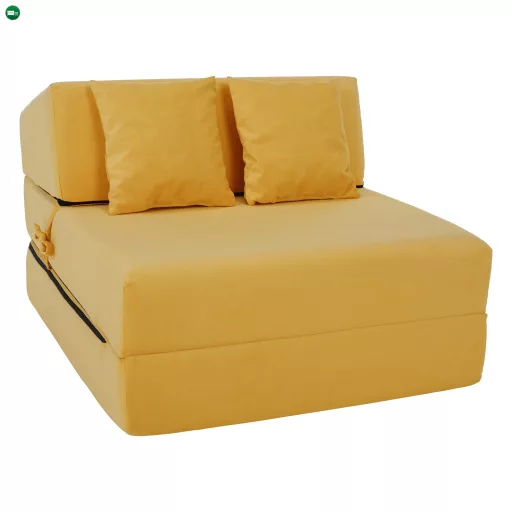 Összecsukható matrac/fotel, 2v1, sárga, PELOS