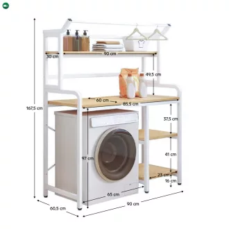 Polcállvány mosógép fölé, tölgy natural/fehér, DARBY