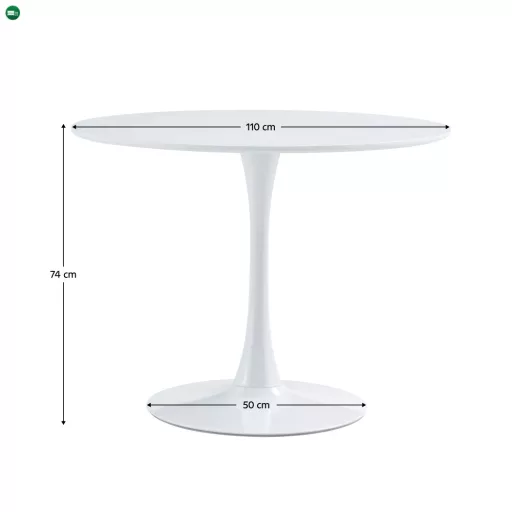 Étkezőasztal, kerek, fehér, matt, átmérő 110 cm, REVENTON NEW