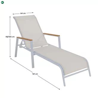 Kerti nyugágy, fehér acél/tölgy, BONTO