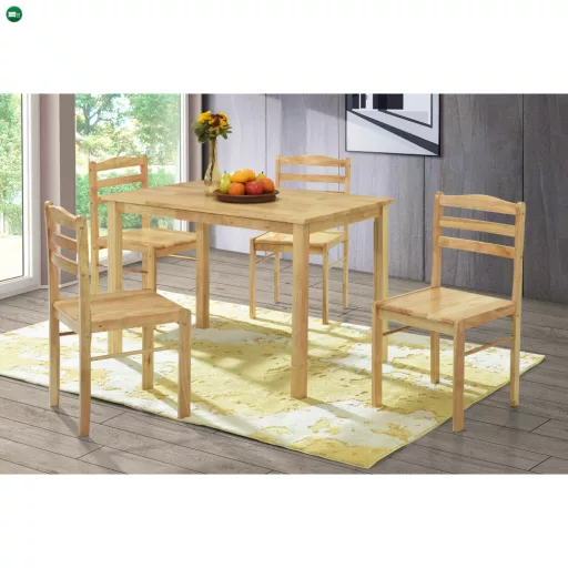 Étkezőgarnitúra 1+4, tömör fa, természetes, LOAK
