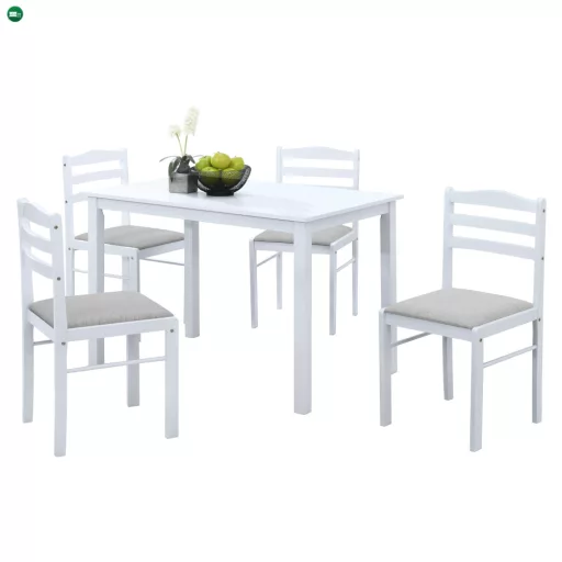 Étkezőgarnitúra 1+4, fehér/bézsesszürke, SOMIN