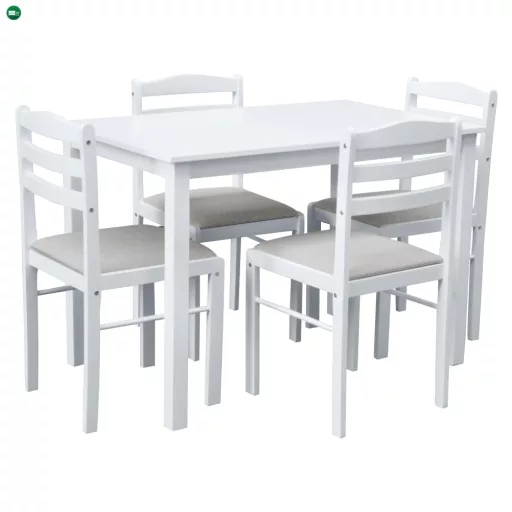 Étkezőgarnitúra 1+4, fehér/bézsesszürke, SOMIN