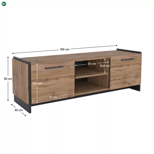 TV asztal, wotan tölgy/fekete, AMONI 2D