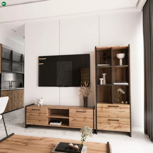 TV asztal, wotan tölgy/fekete, AMONI 2D