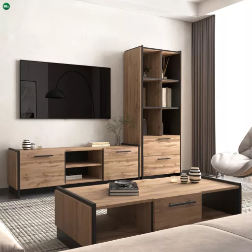 TV asztal, wotan tölgy/fekete, AMONI 2D