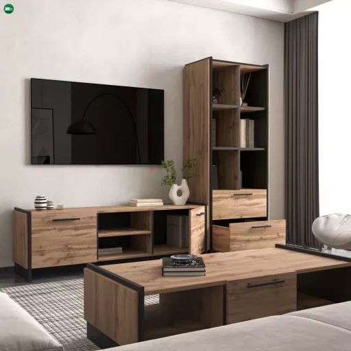 TV asztal, wotan tölgy/fekete, AMONI 2D