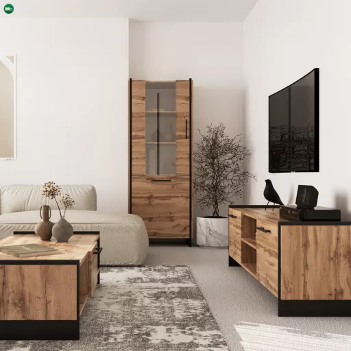 Vitrin, wotan tölgy/fekete, AMONI 1D1W