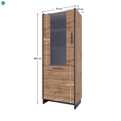 Vitrin, wotan tölgy/fekete, AMONI 1D1W