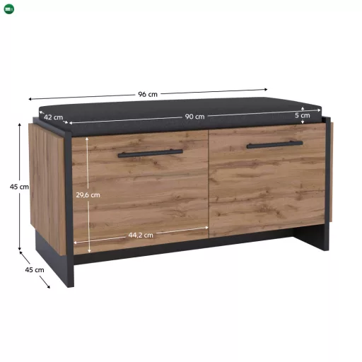 Cipősszekrény, wotan tölgy/fekete, AMONI 2D