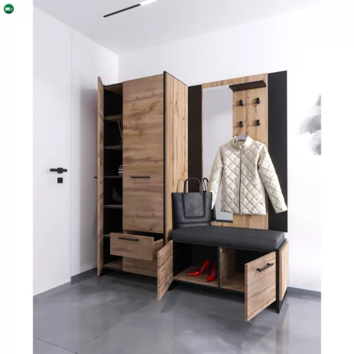 Cipősszekrény, wotan tölgy/fekete, AMONI 2D