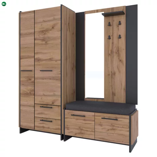 Cipősszekrény, wotan tölgy/fekete, AMONI 2D