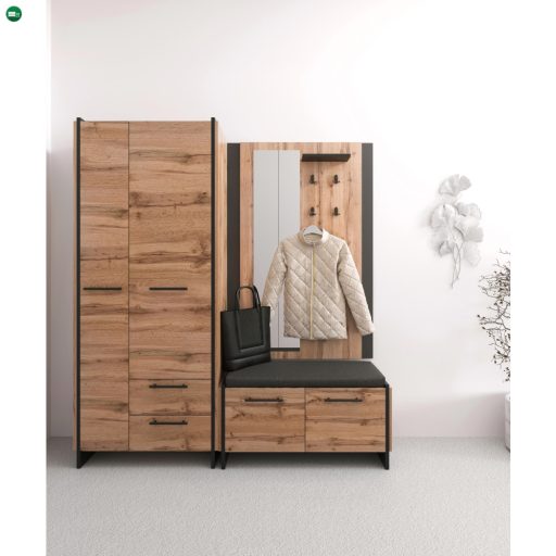 Fogas panel tükörrel, wotan tölgy/fekete, AMONI