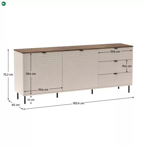 Komód, kasmír/castello tölgy, EYCO 2D3S