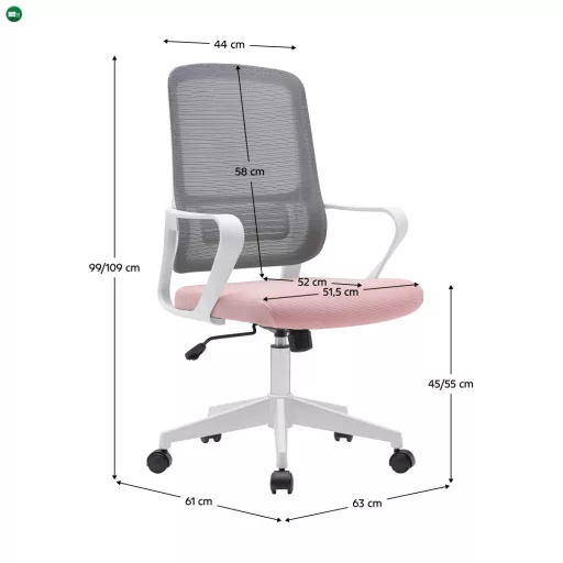 Irodai szék, rózsaszín/szürke/fehér, SALOMO TYP 1
