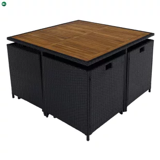   Kerti rattan szett, akácfa, fekete/krémszínű/természetes, MELFORD