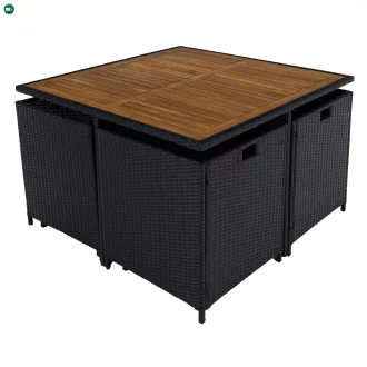   Kerti rattan szett, akácfa, fekete/krémszínű/természetes, MELFORD