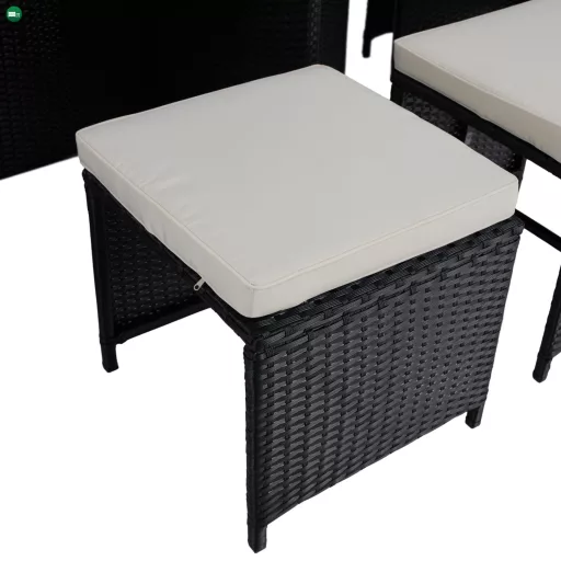 Kerti rattan szett, akácfa, fekete/krémszínű/természetes, MELFORD