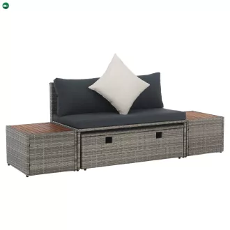 Kerti rattan szett, szürke/természetes/krémszínű, DEBRA