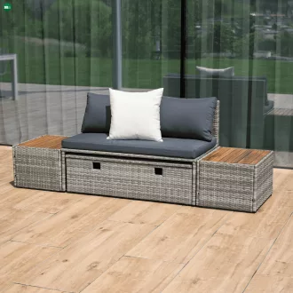 Kerti rattan szett, szürke/természetes/krémszínű, DEBRA