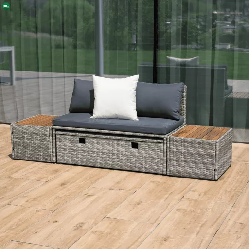 Kerti rattan szett, szürke/természetes/krémszínű, DEBRA