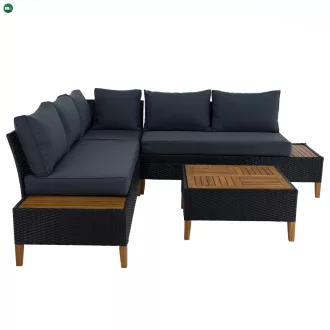   Kerti rattan szett, akácfa, fekete/szürke/természetes, MALKOM