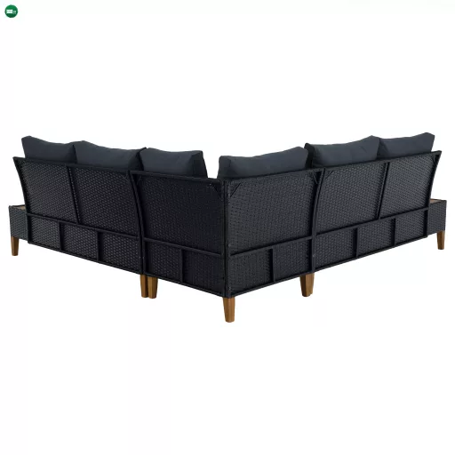 Kerti rattan szett, akácfa, fekete/szürke/természetes, MALKOM