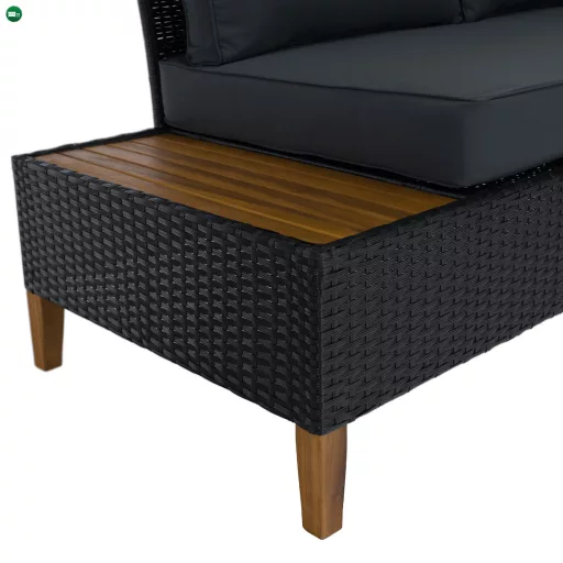 Kerti rattan szett, akácfa, fekete/szürke/természetes, MALKOM