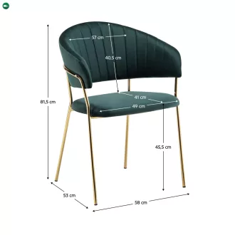   Design étkezőszék, sötétzöld Velvet szövet/gold króm arany, DASMIN TYP 1