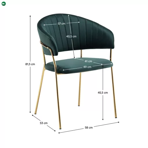 Design étkezőszék, sötétzöld Velvet szövet/gold króm arany, DASMIN TYP 1