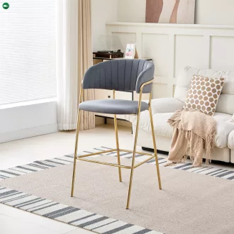   Design bárszék, szürkésbarna Velvet szövet/gold króm arany, DASMIN TYP 2