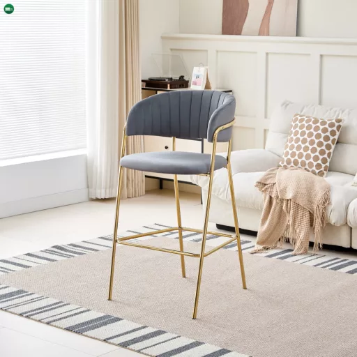 Design bárszék, szürkésbarna Velvet szövet/gold króm arany, DASMIN TYP 2