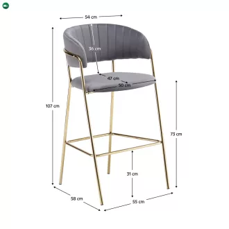   Design bárszék, szürkésbarna Velvet szövet/gold króm arany, DASMIN TYP 2