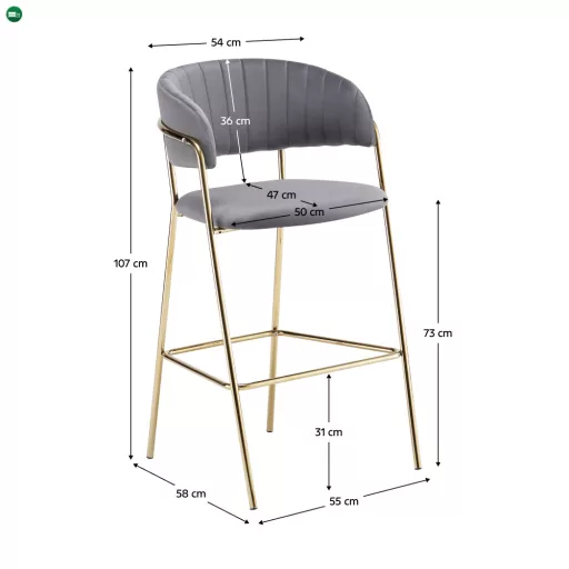 Design bárszék, szürkésbarna Velvet szövet/gold króm arany, DASMIN TYP 2