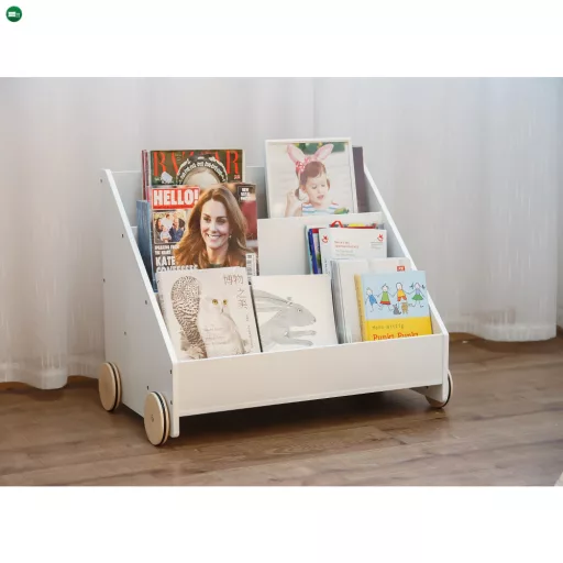 Gyerek könyvespolc kerekekkel, fehér, BERUS