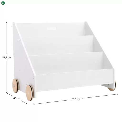 Gyerek könyvespolc kerekekkel, fehér, BERUS