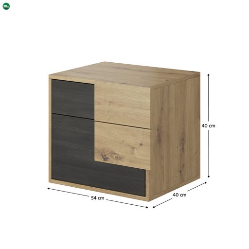 Hálószoba szett (szekrény+ágy+2x éjjeliszekrény), artisan tölgy/fekete norvég fenyő, BAFRA