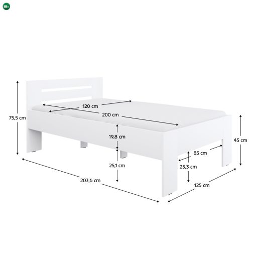 Ágy, 120x200, fehér, BASIS