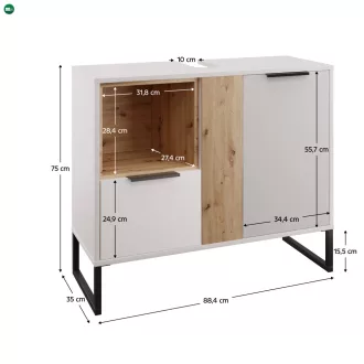 Szekrény mosdó alá, fehér/artisan tölgy, CUBO CUB03