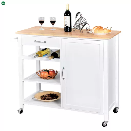 Tálalókocsi, fehér/természetes, ROBINS