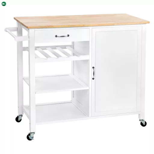 Tálalókocsi, fehér/természetes, ROBINS