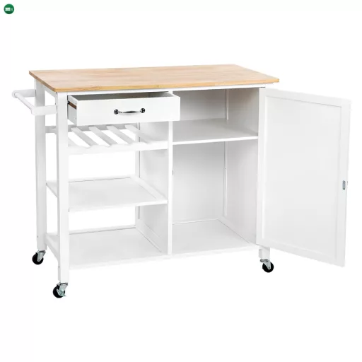 Tálalókocsi, fehér/természetes, ROBINS