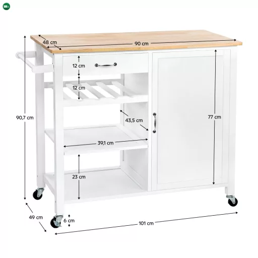 Tálalókocsi, fehér/természetes, ROBINS