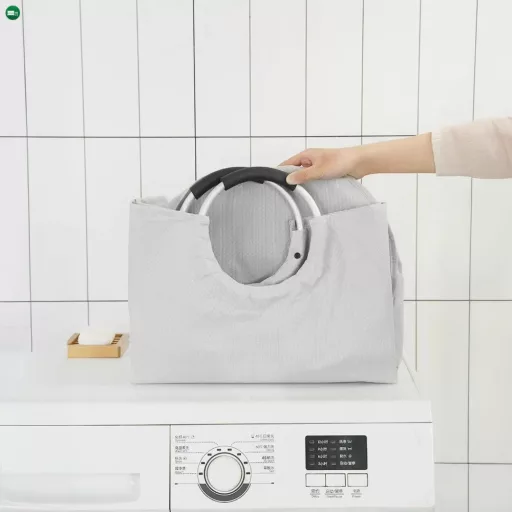Szövet szennyestartó kosár, szürke, DARILO