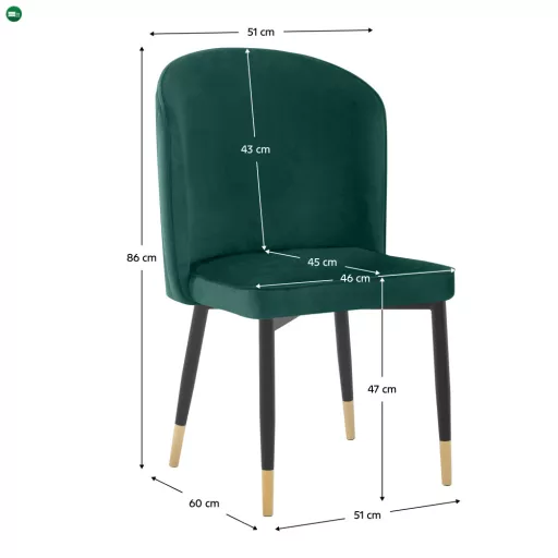 Étkezőszék, zöld Velvet szövet/fekete, UDAJA