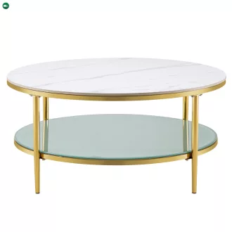   Dohányzóasztal, világos márvány/tejes/gold króm-arany, ENION 2 NEW