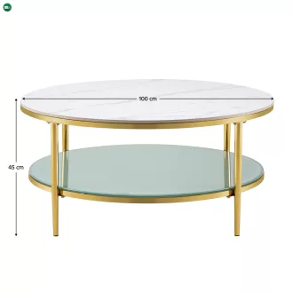   Dohányzóasztal, világos márvány/tejes/gold króm-arany, ENION 2 NEW