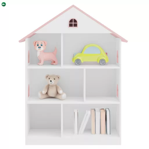 Gyerek könyvespolc, fehér/rózsaszín, MAISON TYP 1