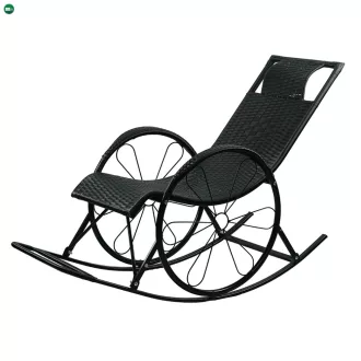 Hintaszék, rattan/fém, fekete, ROKIN